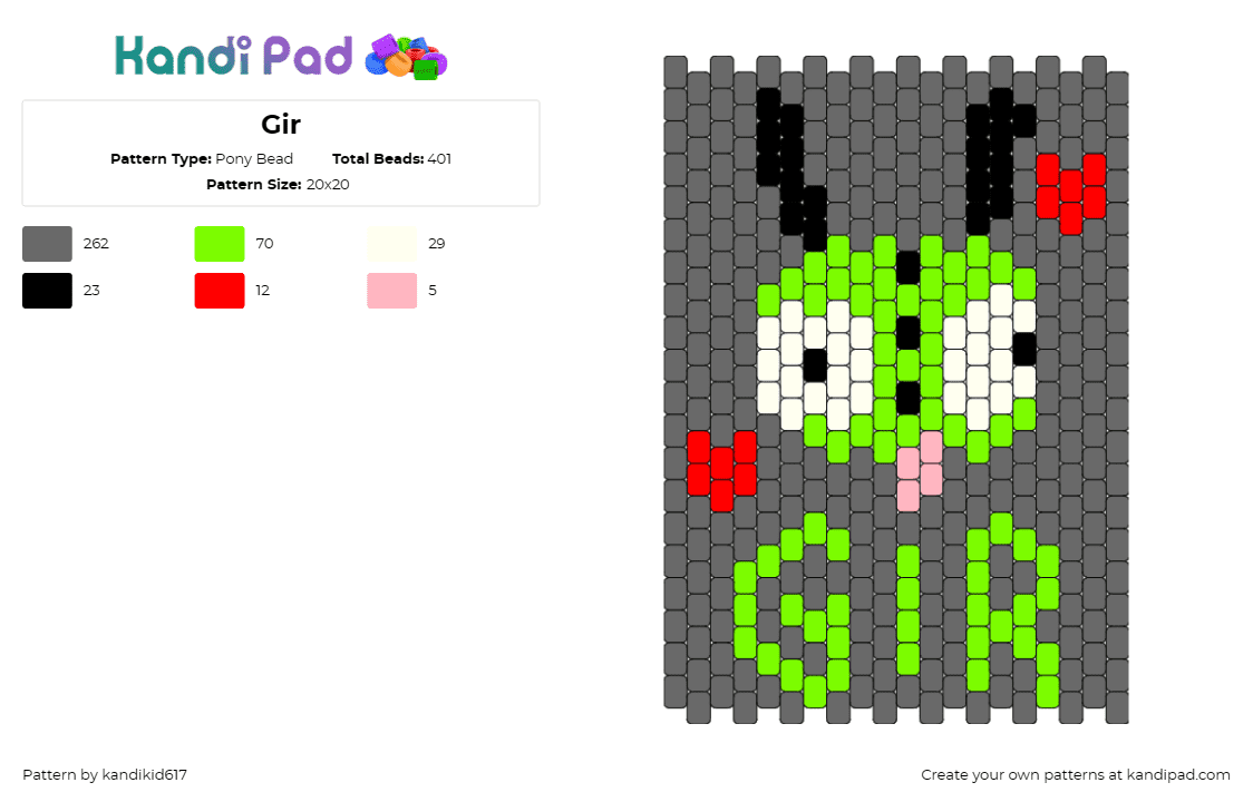 Gir - Pony Bead Pattern by kandikid617 on Kandi Pad - gir,invader zim,text,puppy,cute,tv show,cartoon,animation,alien,panel,character,