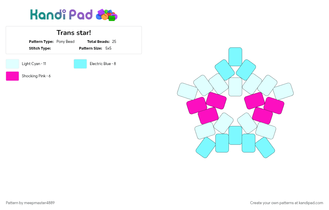 Trans star! - Pony Bead Pattern by meepmaster4889 on Kandi Pad - flag, light blue, pink, trans