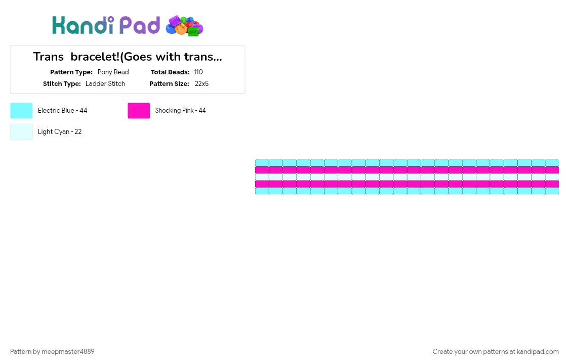 Trans  bracelet!(Goes with trans star) - Pony Bead Pattern by meepmaster4889 on Kandi Pad - flag, light blue, pink, trans