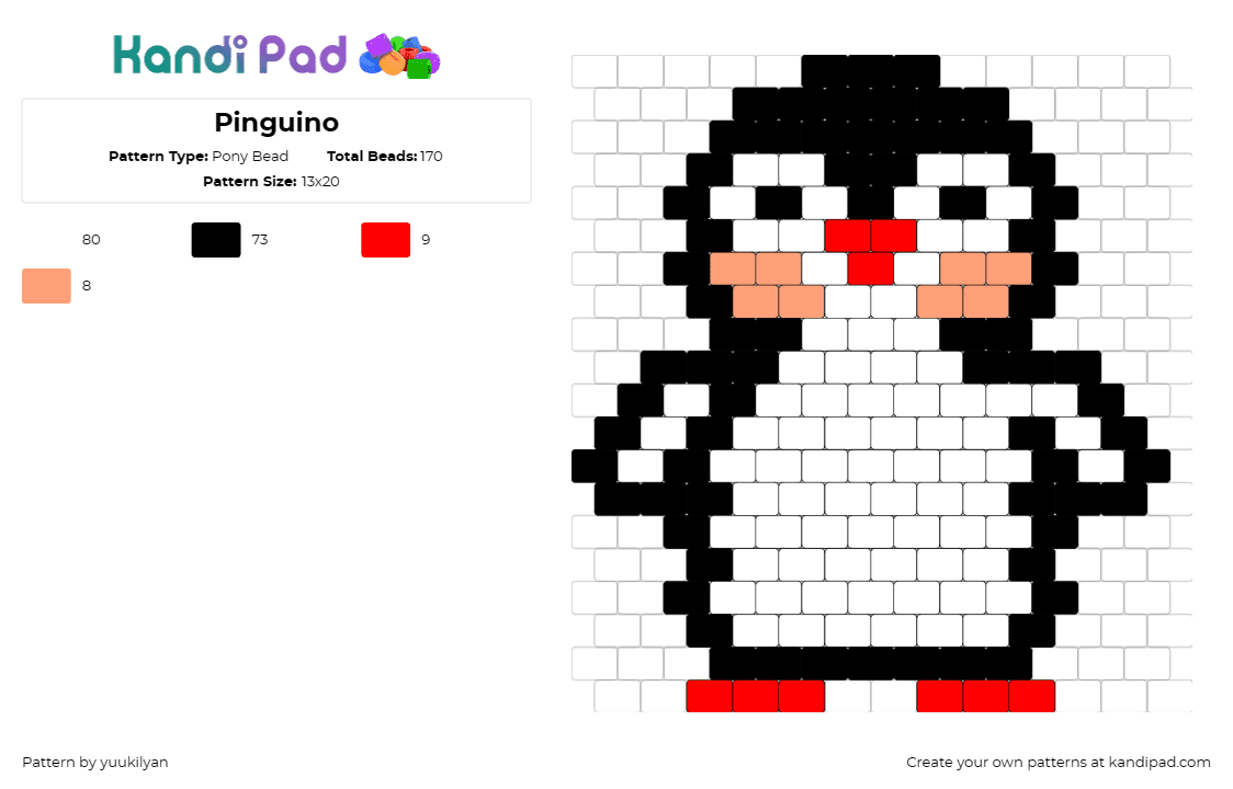 Pinguino - Pony Bead Pattern by yuukilyan on Kandi Pad - penguin,bird,animal,cute,simple,white,black