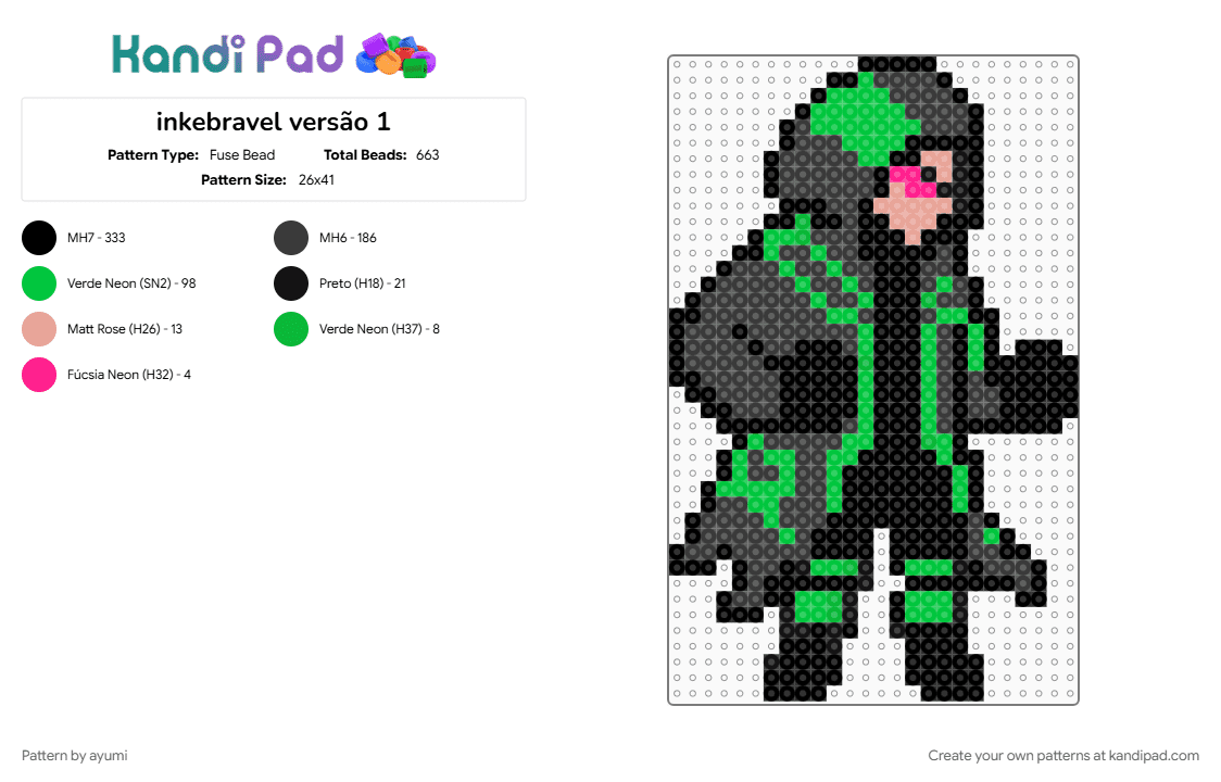 inkebravel versão 1 - Fuse Bead Pattern by ayumi on Kandi Pad - black, green