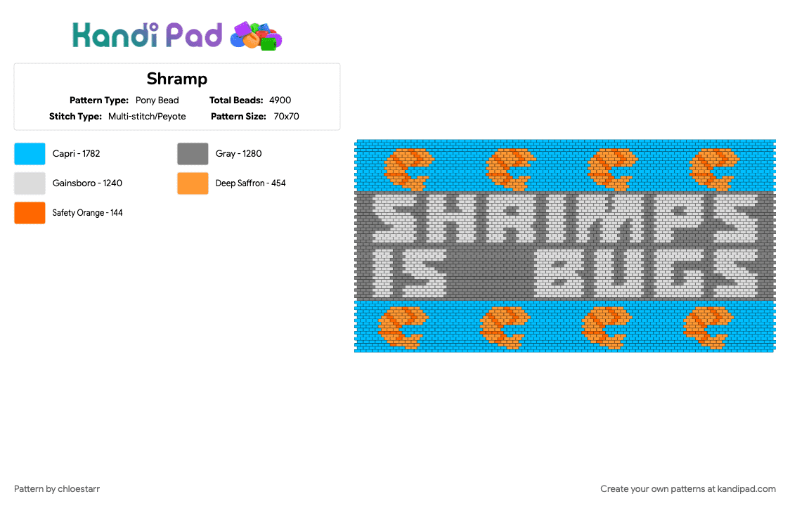 Shramp - Pony Bead Pattern by chloestarr on Kandi Pad - gray, light blue