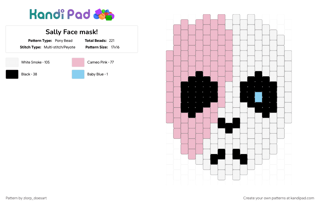 Sally Face mask! - Pony Bead Pattern by zlorp_doesart on Kandi Pad - cosplay, face, mask, pink, pony beads, sally face