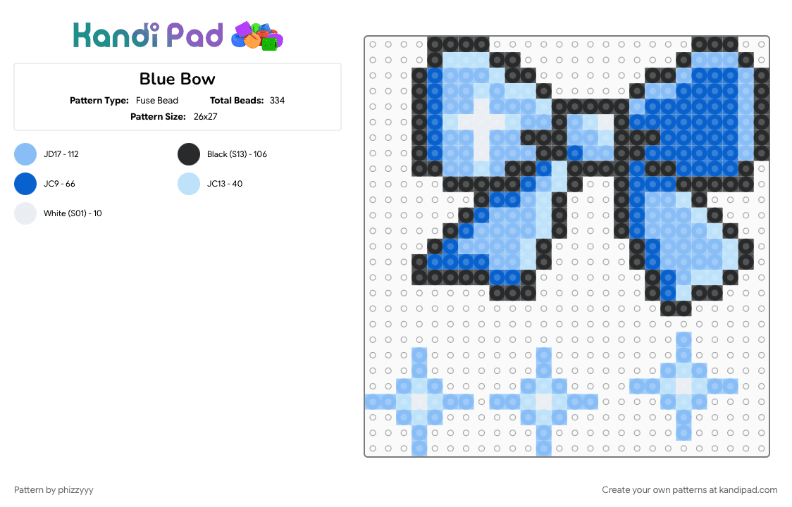Blue Bow - Fuse Bead Pattern by phizzyyy on Kandi Pad - blue, light blue