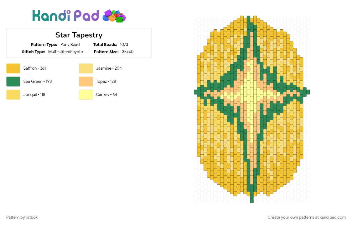 Star Tapestry - Pony Bead Pattern by ratbox on Kandi Pad - pastel, star, tapestry, yellow