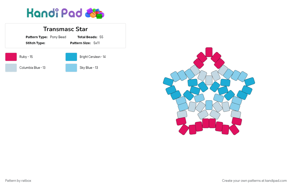 Transmasc Star - Pony Bead Pattern by ratbox on Kandi Pad - light blue, pink, pride, star
