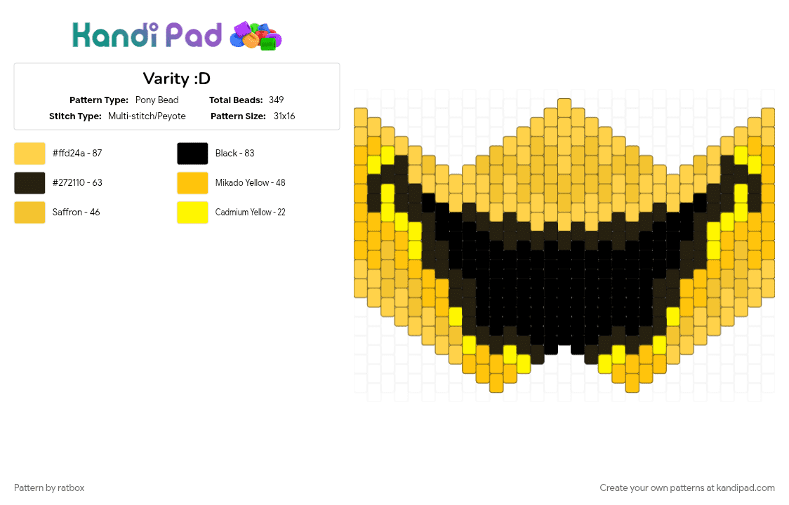 Varity :D - Pony Bead Pattern by ratbox on Kandi Pad - arg, black, variety, yelllow, yellow