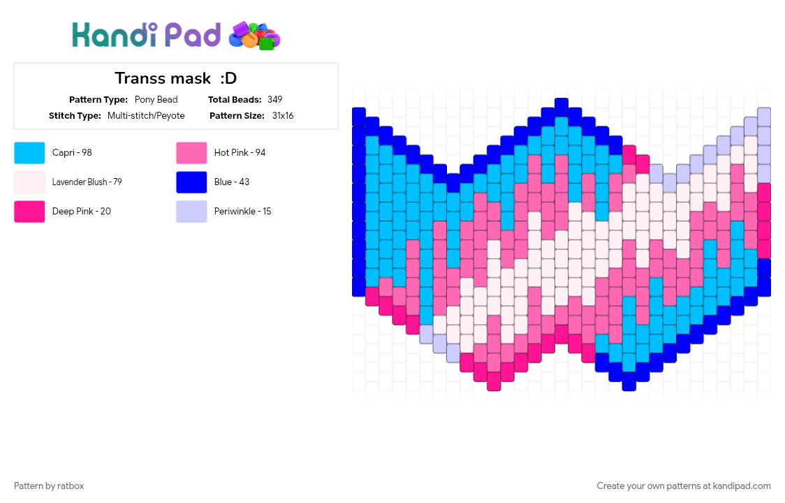 Transs mask  :D - Pony Bead Pattern by ratbox on Kandi Pad - light blue, mask, pink, rainbows, stripes, trans, transgender