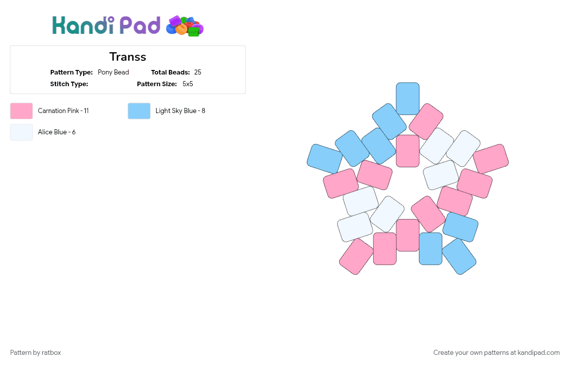 Transs - Pony Bead Pattern by ratbox on Kandi Pad - lgbtq, light blue, pink, pride, star, trans