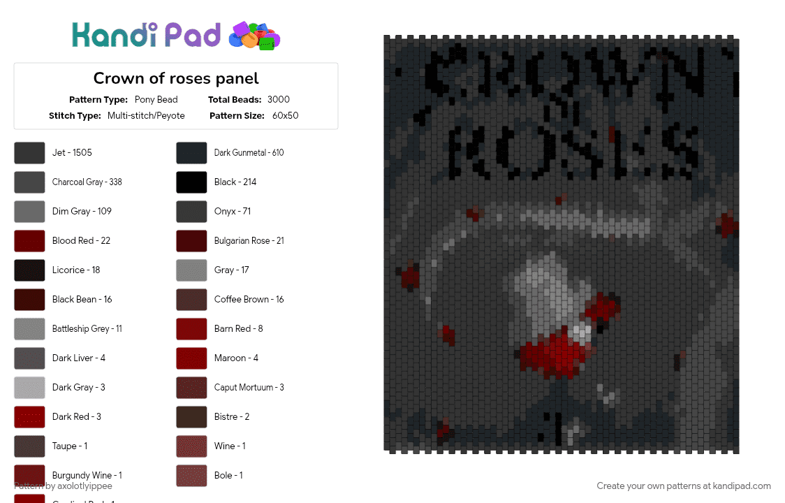 Crown of roses panel - Pony Bead Pattern by axolotlyippee on Kandi Pad - 