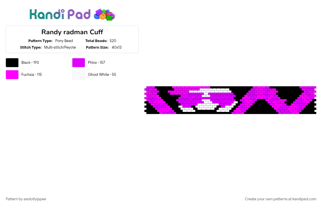 Randy radman Cuff - Pony Bead Pattern by axolotlyippee on Kandi Pad - pink