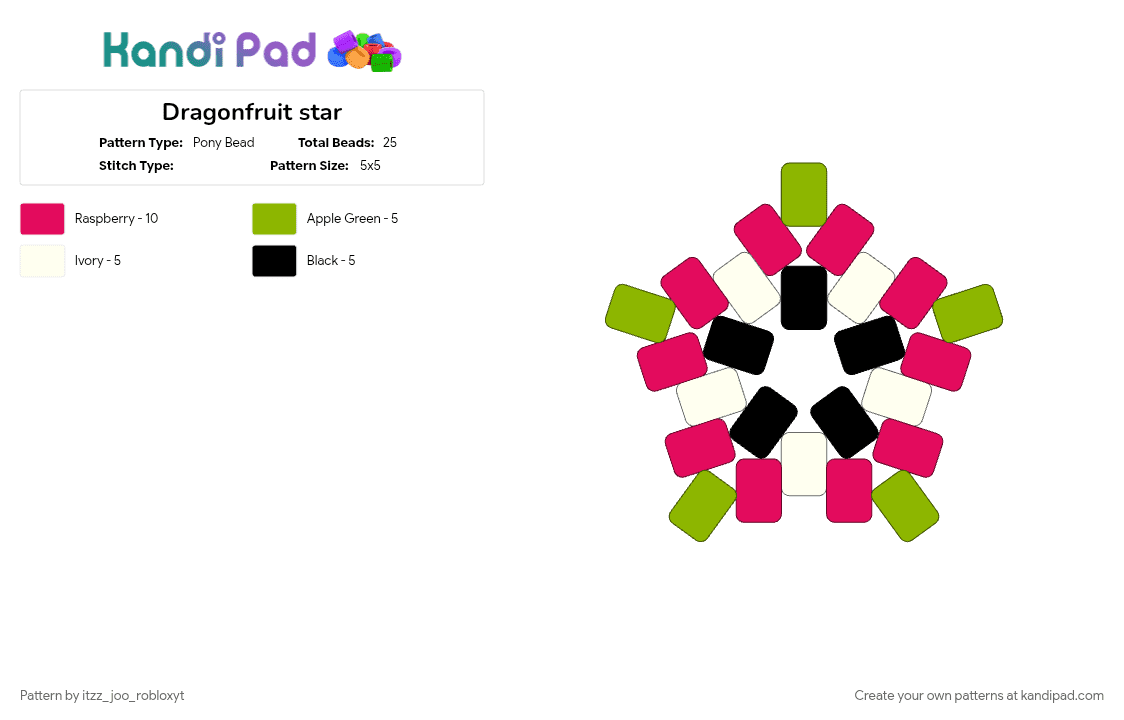 Dragonfruit star - Pony Bead Pattern by itzz_joo_robloxyt on Kandi Pad - green, red