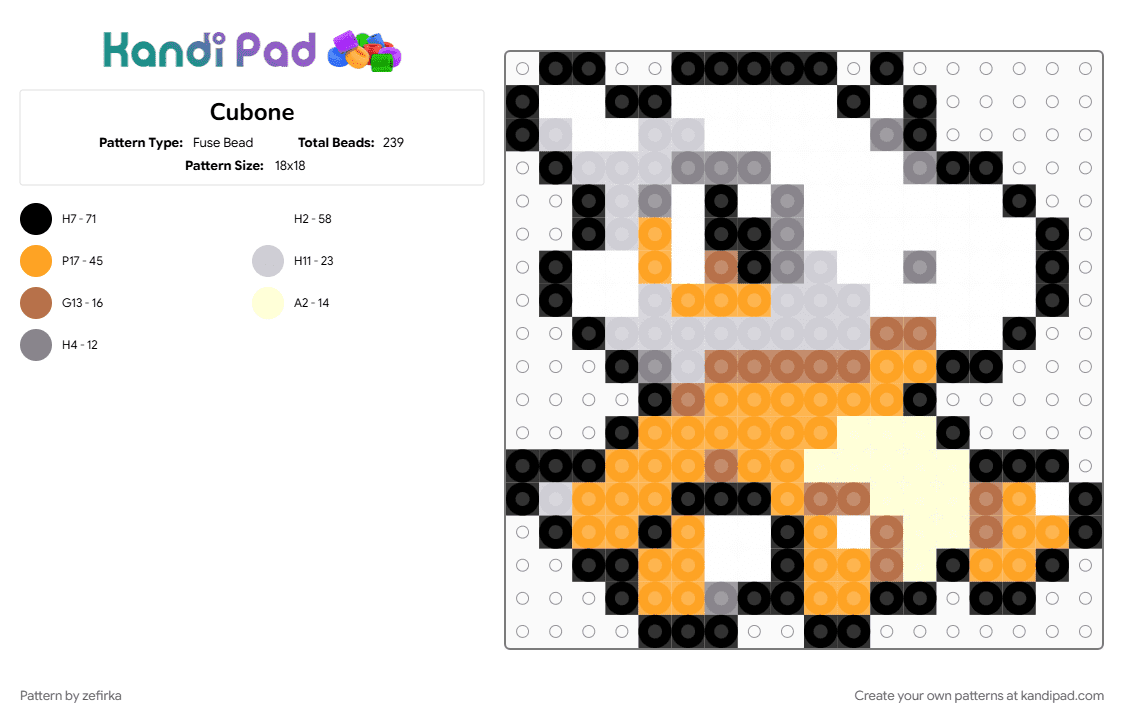 Cubone - Fuse Bead Pattern by zefirka on Kandi Pad - orange, white