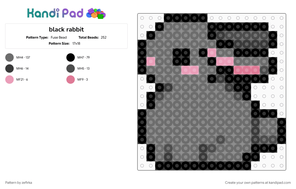 black rabbit - Fuse Bead Pattern by zefirka on Kandi Pad - gray