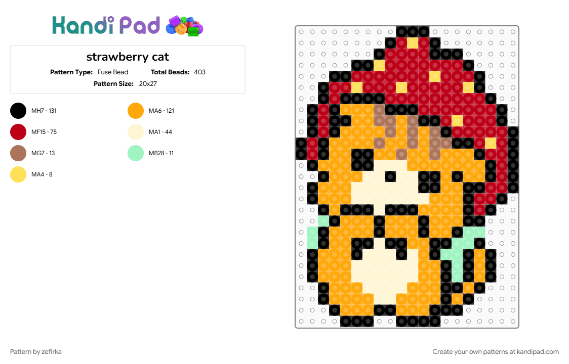 strawberry cat - Fuse Bead Pattern by zefirka on Kandi Pad - orange, red