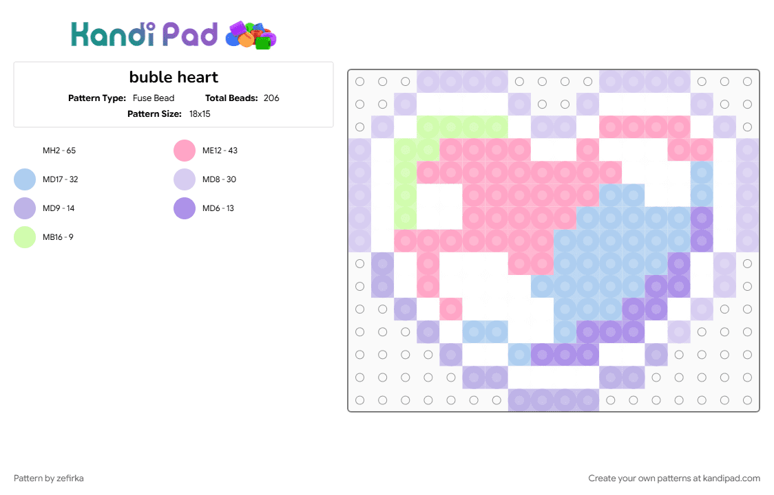 buble heart - Fuse Bead Pattern by zefirka on Kandi Pad - pink