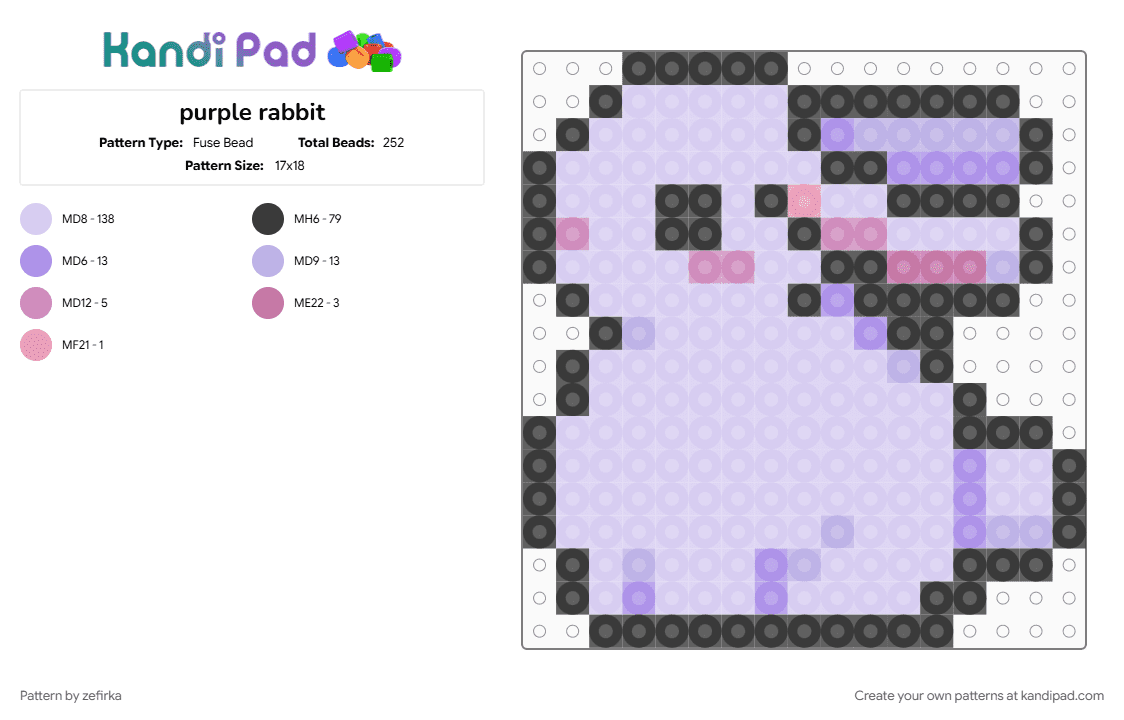 purple rabbit - Fuse Bead Pattern by zefirka on Kandi Pad - black, pink