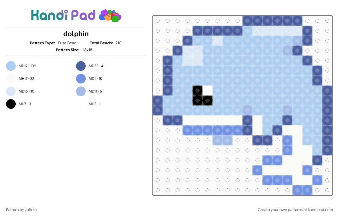 dolphin - Fuse Bead Pattern by zefirka on Kandi Pad - light blue