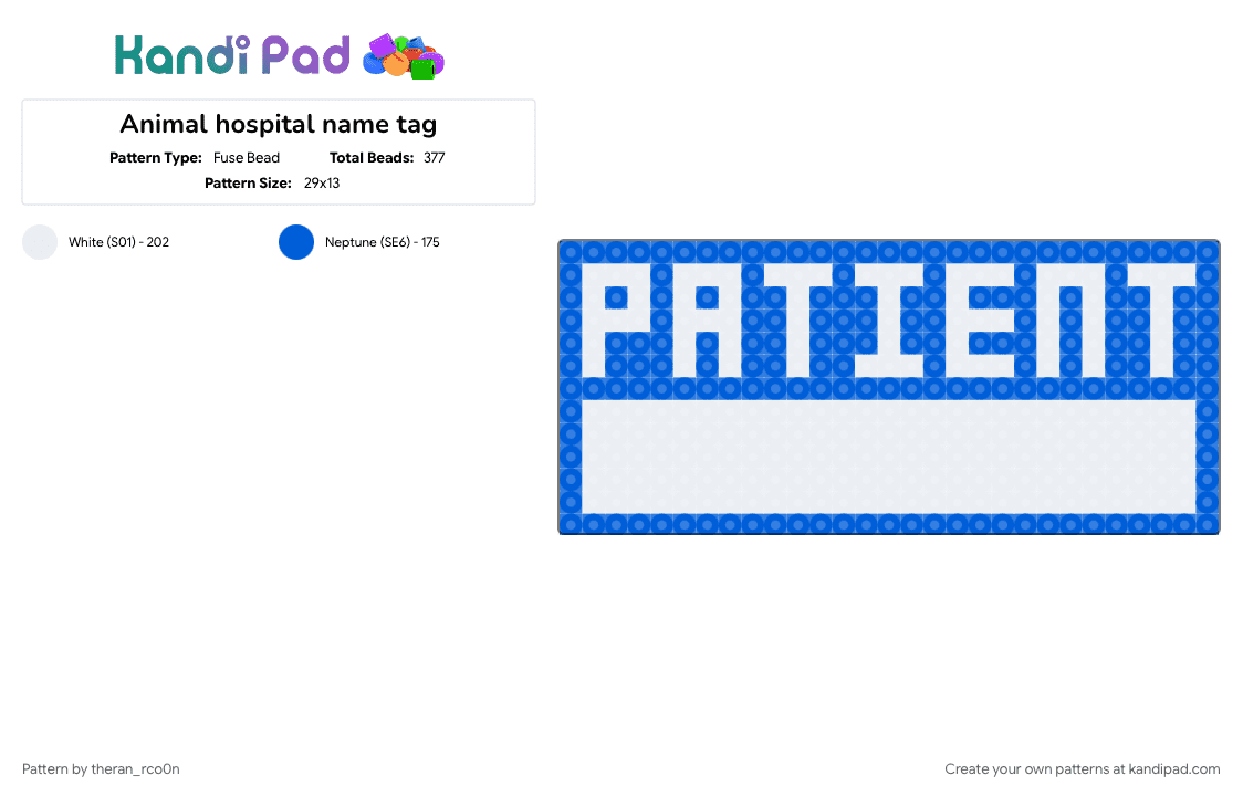Animal hospital name tag - Fuse Bead Pattern by theran_rco0n on Kandi Pad - blue, white