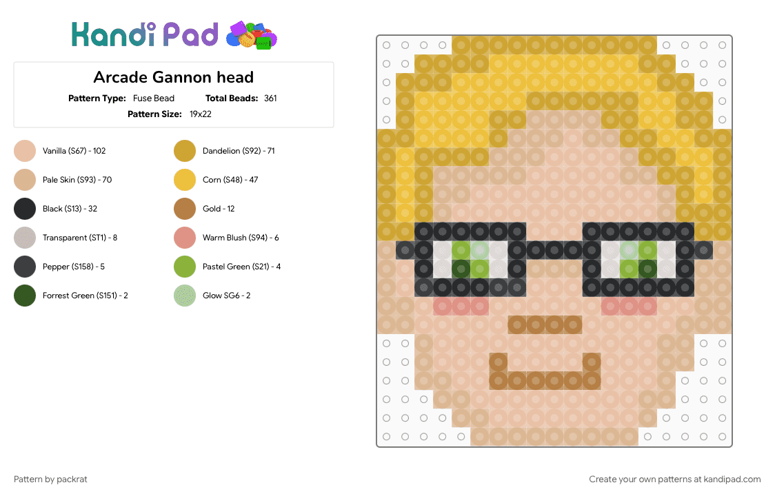 Arcade Gannon head - Fuse Bead Pattern by packrat on Kandi Pad - beige, character, fallout, fallout new vegas, head, orange, video game, yellow