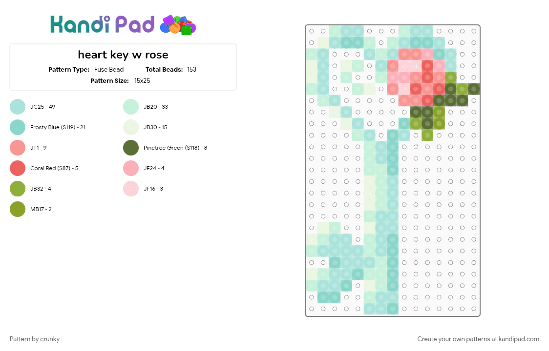 heart key w rose - Fuse Bead Pattern by crunky on Kandi Pad - light blue