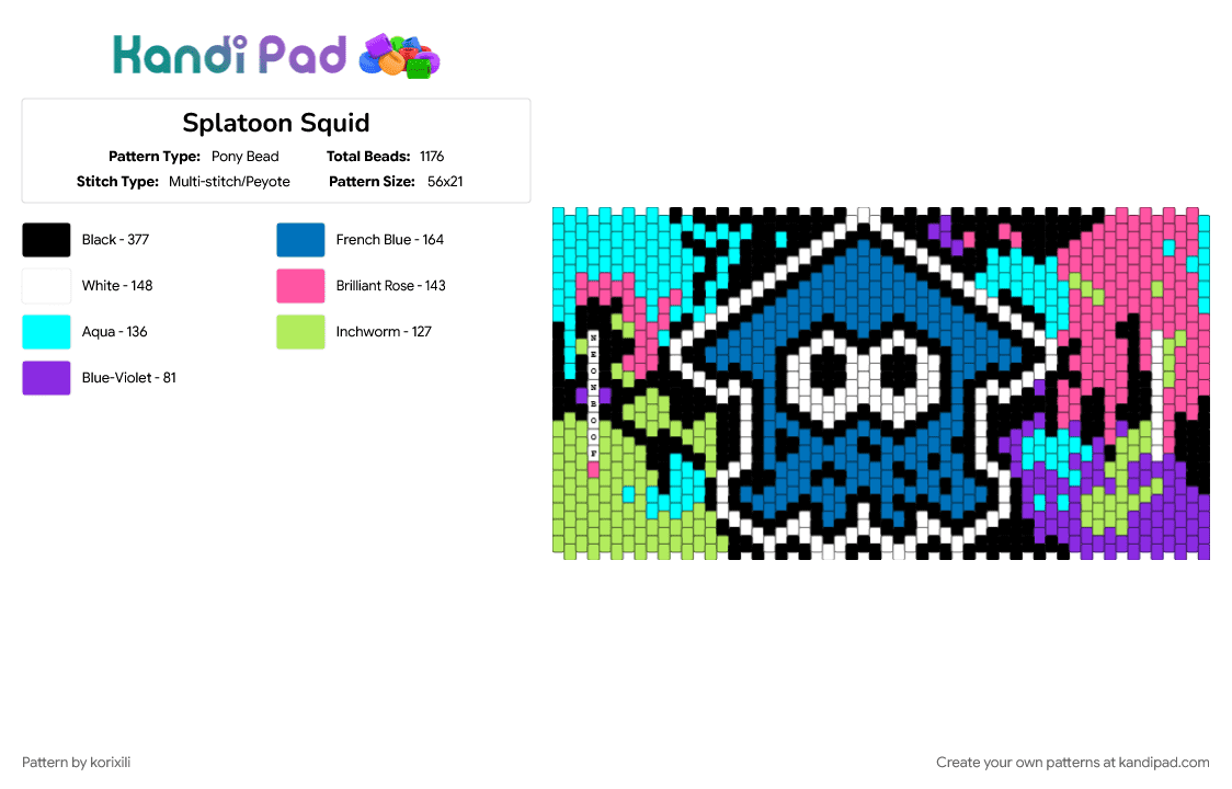 Splatoon Squid - Pony Bead Pattern by korixili on Kandi Pad - blue, green, light blue, pink