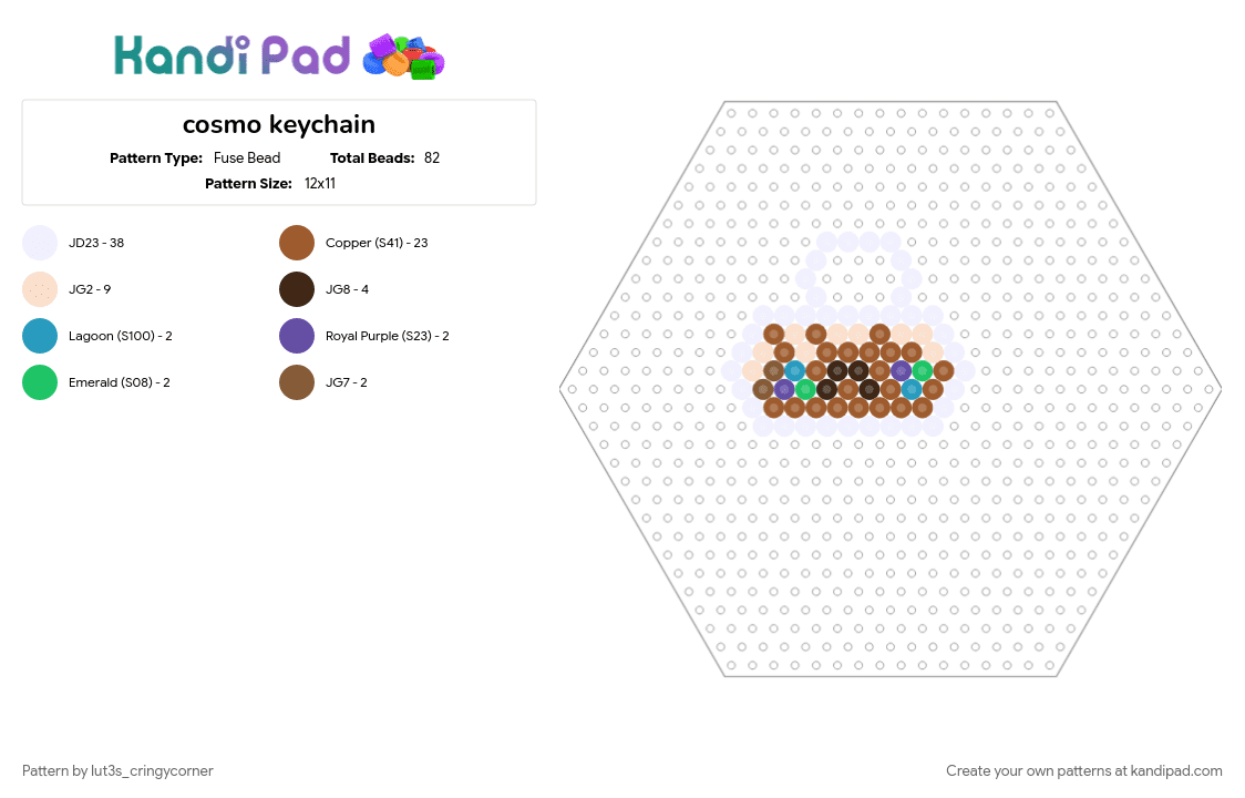 cosmo keychain - Fuse Bead Pattern by lut3s_cringycorner on Kandi Pad - beige, best friends, character, cosmo, dandys world, keychain, sprout, tan, white
