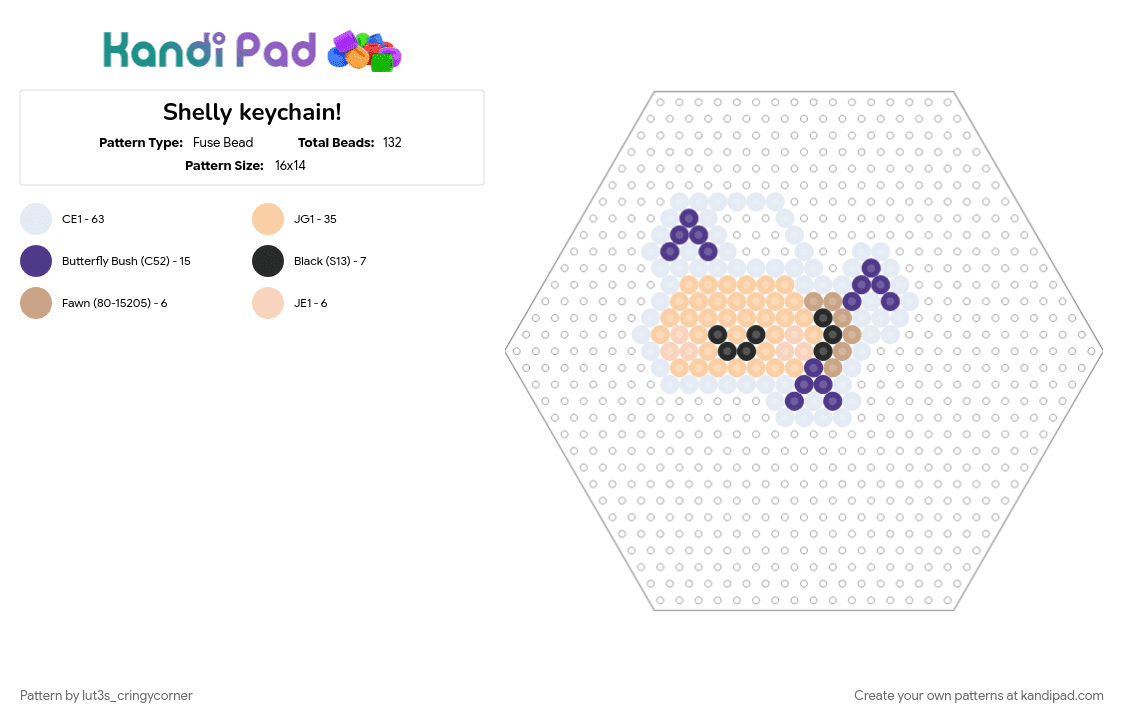 Shelly keychain! - Fuse Bead Pattern by lut3s_cringycorner on Kandi Pad - beige, charecters, dandys world, i lalalalalocked in, locked away reference, moonshellforthewin, shelly, shelly x astro, video game