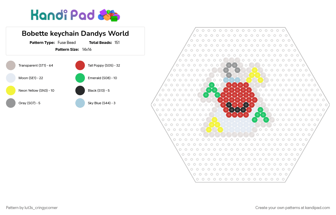 Bobette keychain Dandys World - Fuse Bead Pattern by lut3s_cringycorner on Kandi Pad - beige, bobette, character, dandys world, red, video game