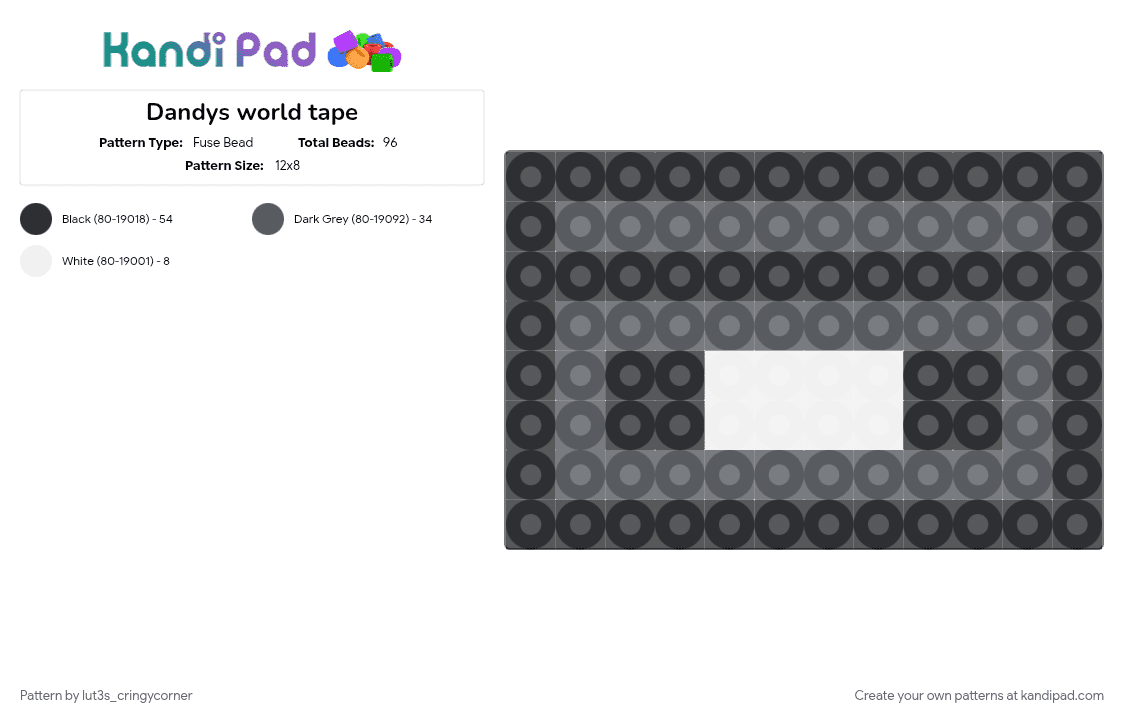 Dandys world tape - Fuse Bead Pattern by lut3s_cringycorner on Kandi Pad - could be a charm if you tried, dandys world, gray, grey, hard enough, tape