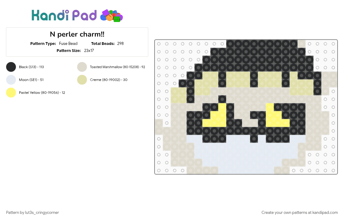 N perler charm!! - Fuse Bead Pattern by lut3s_cringycorner on Kandi Pad - beige, character, charm, yellow