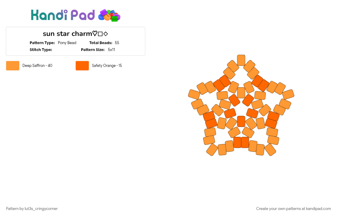 sun star charm♡□◇ - Pony Bead Pattern by lut3s_cringycorner on Kandi Pad - charm, cute, moon, orange, star, sun, yellow