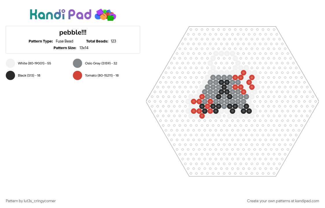 pebble!!! - Fuse Bead Pattern by lut3s_cringycorner on Kandi Pad - character, cotdcollectibles, dandy, gray, pebble, pebble dandys world, red