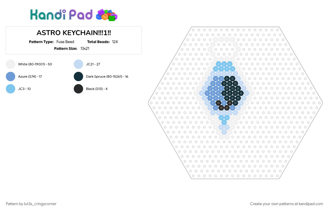 ASTRO KEYCHAIN!!!1!! - Fuse Bead Pattern by lut3s_cringycorner on Kandi Pad - astro, charm, collectables, dandy, dandys world, i love how this turned out idk, keychain, pebble, white