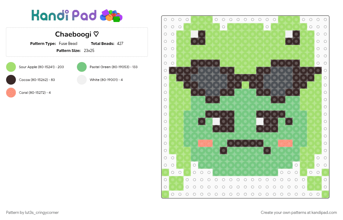 Chaeboogi ♡ - Fuse Bead Pattern by lut3s_cringycorner on Kandi Pad - brown, chaeboogi, green, hyungwon, kpop, monmungchi, monsta x, my sister wanted this, perler, teal