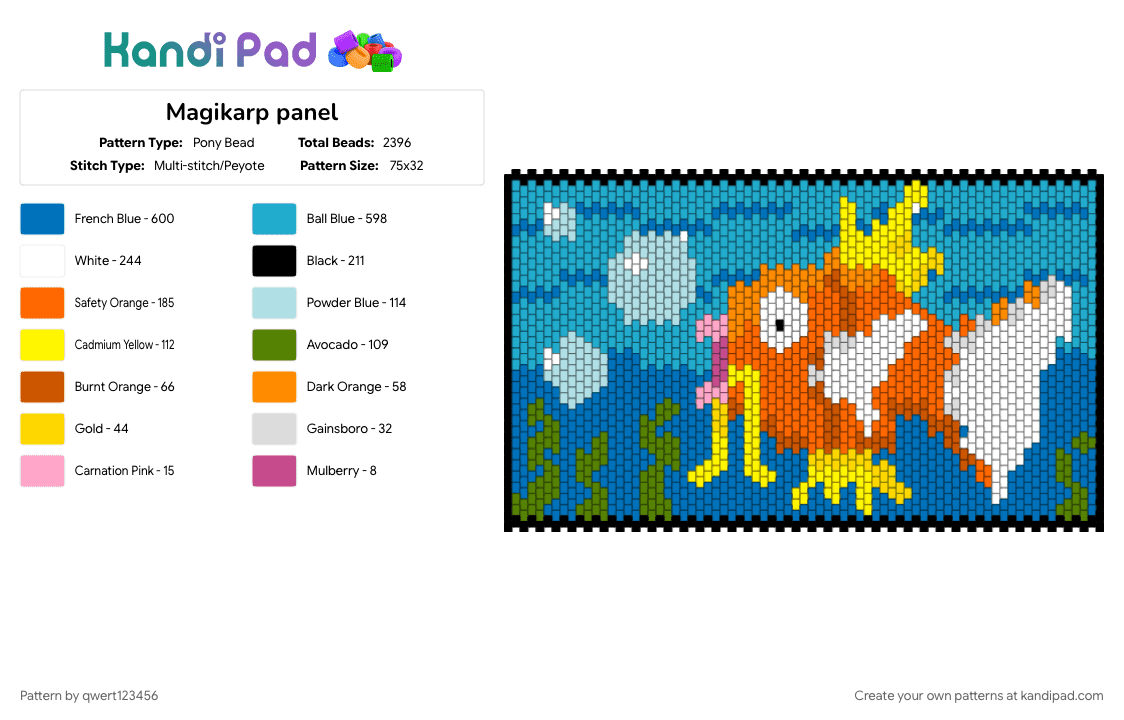 Magikarp panel - Pony Bead Pattern by qwert123456 on Kandi Pad - blue, light blue