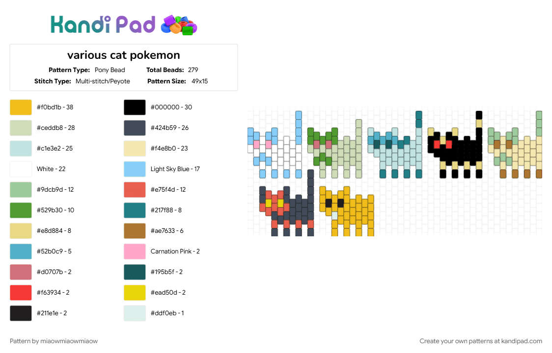 various cat pokemon - Pony Bead Pattern by miaowmiaowmiaow on Kandi Pad - beige, colorful, light blue, purple