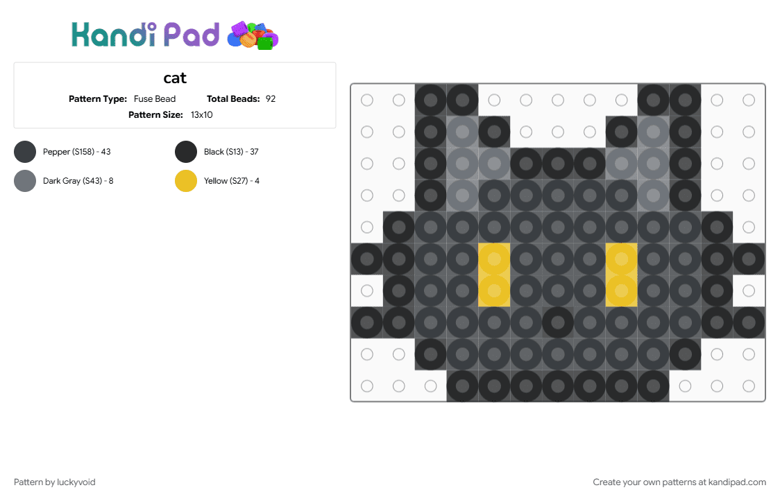 cat - Fuse Bead Pattern by luckyvoid on Kandi Pad - black, gray, yellow