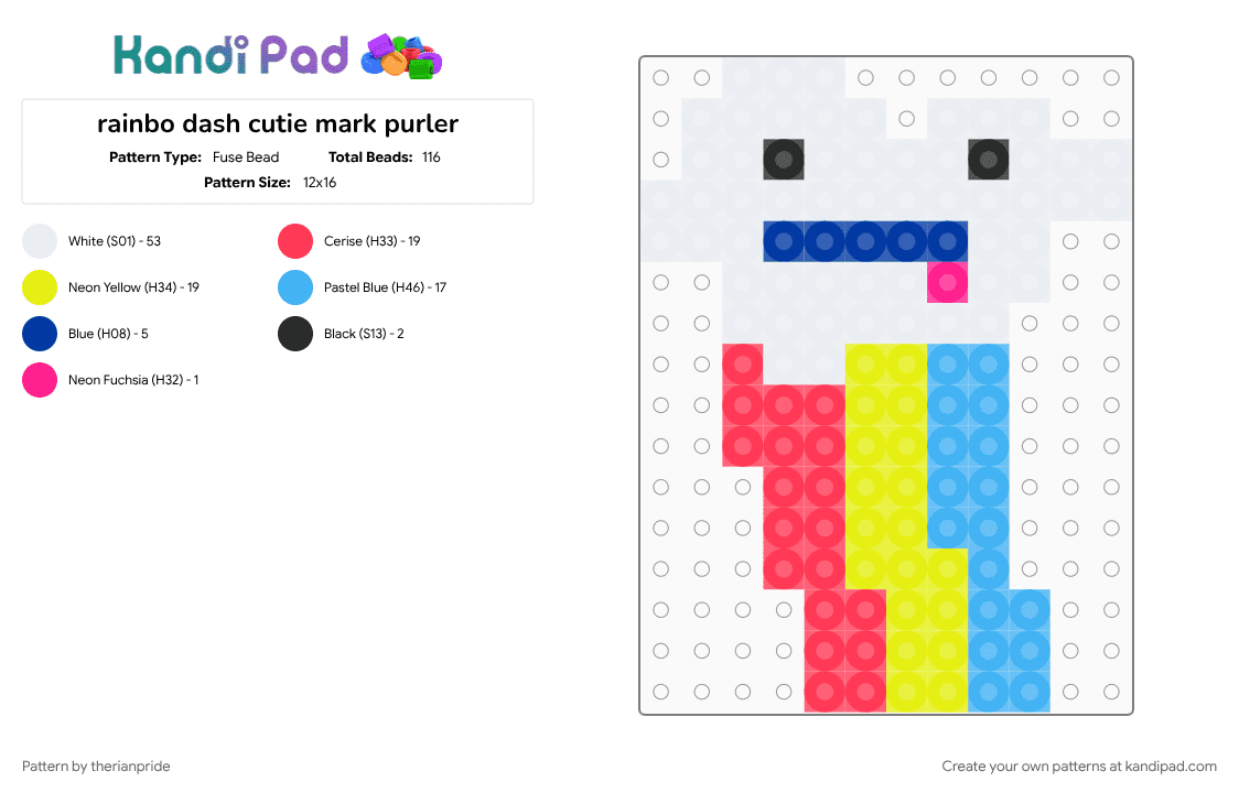 rainbo dash cutie mark purler - Fuse Bead Pattern by therianpride on Kandi Pad - light blue, red, white, yellow