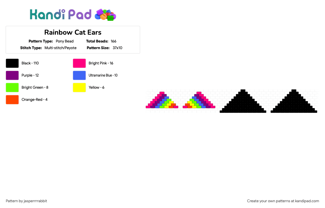 Vertical Stripe Rainbow Cat Ears - Pony Bead Pattern by jasperrrrabbit on Kandi Pad - black, pink