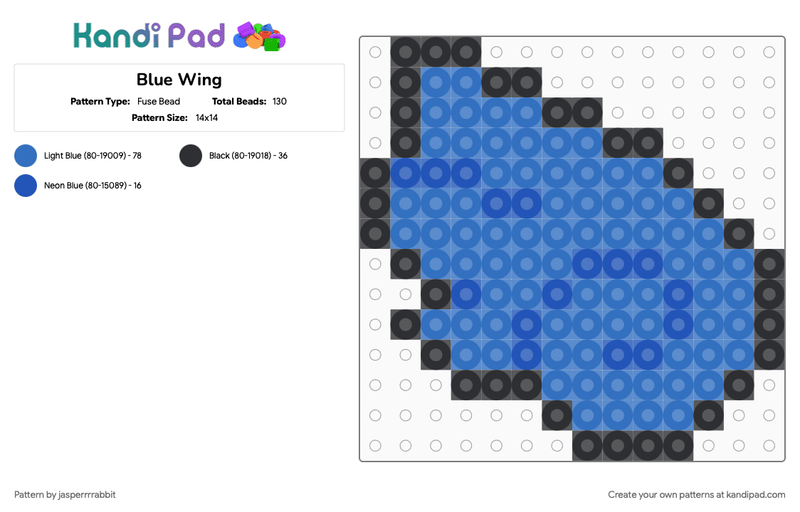 Blue Wing - Fuse Bead Pattern by jasperrrrabbit on Kandi Pad - 