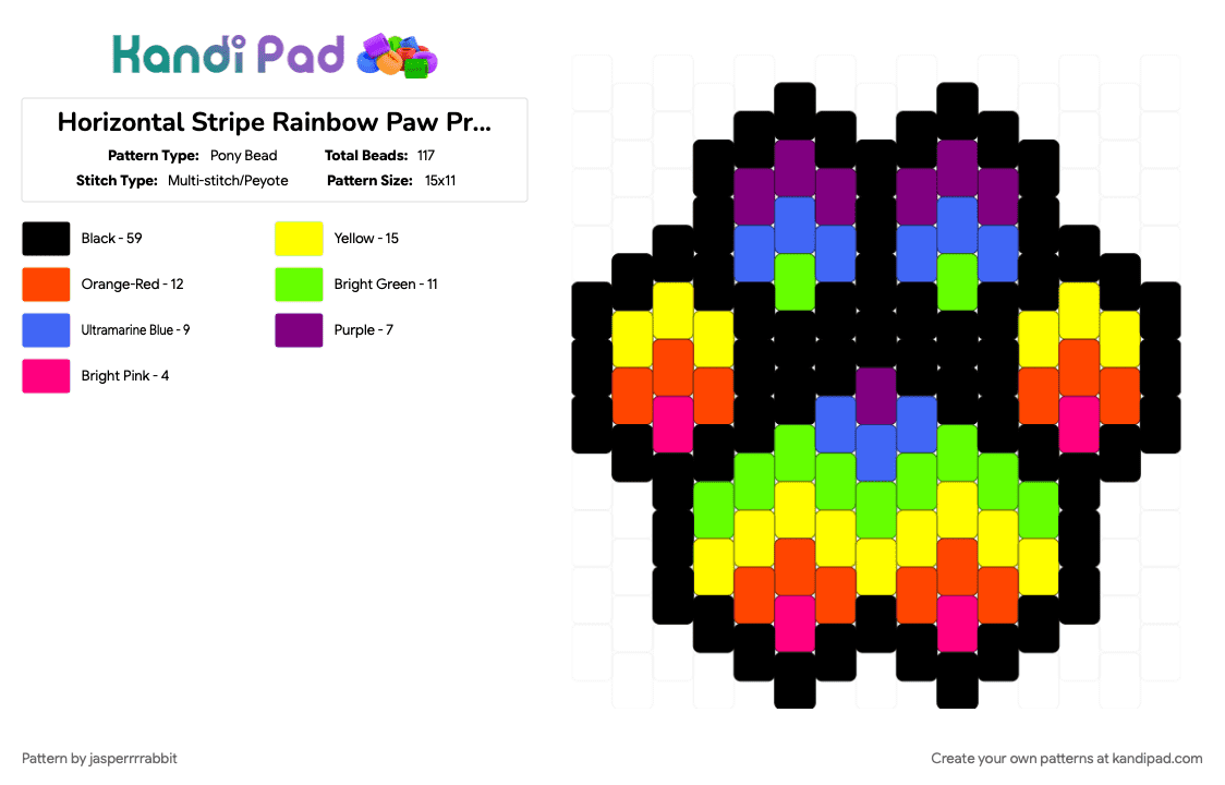 Horizontal Stripe Rainbow Paw Print Charm - Pony Bead Pattern by jasperrrrabbit on Kandi Pad - 