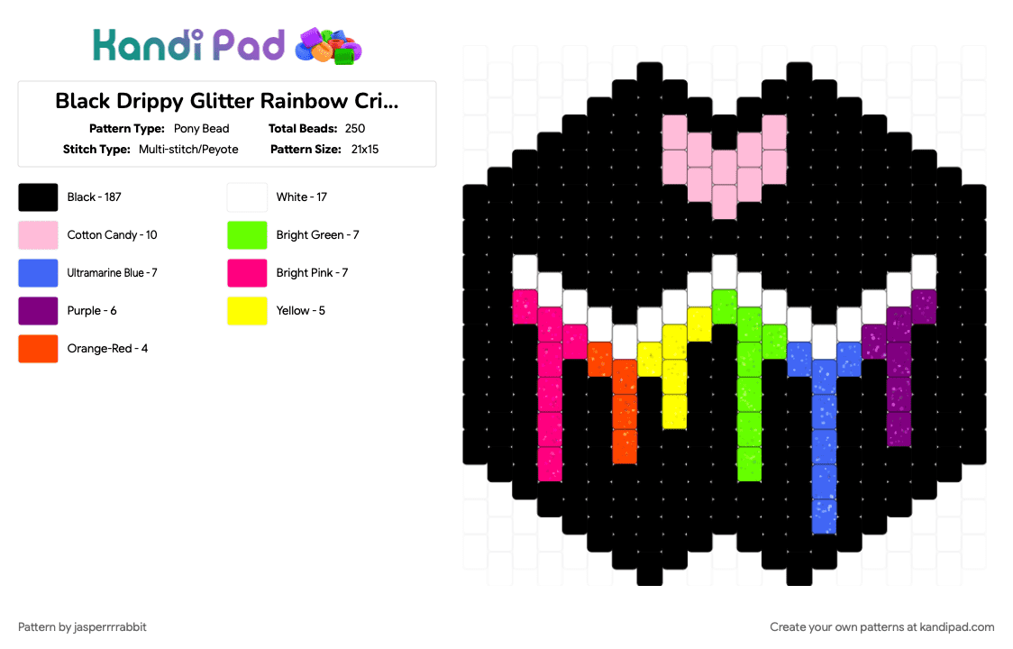 Black Drippy Glitter Rainbow Critter Mask - Pony Bead Pattern by jasperrrrabbit on Kandi Pad - black, pink