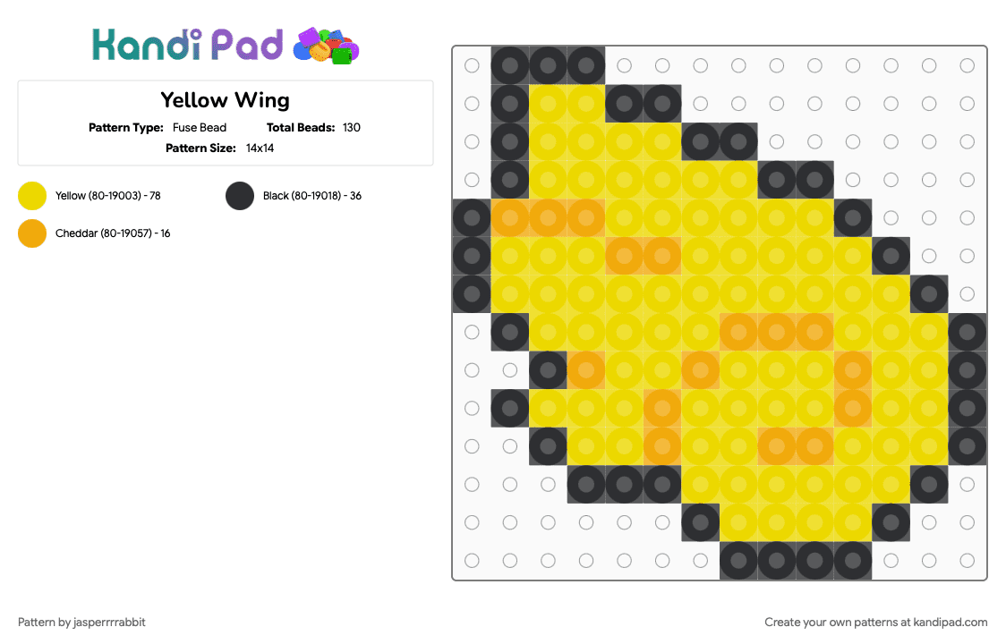 Yellow Wing - Fuse Bead Pattern by jasperrrrabbit on Kandi Pad - 