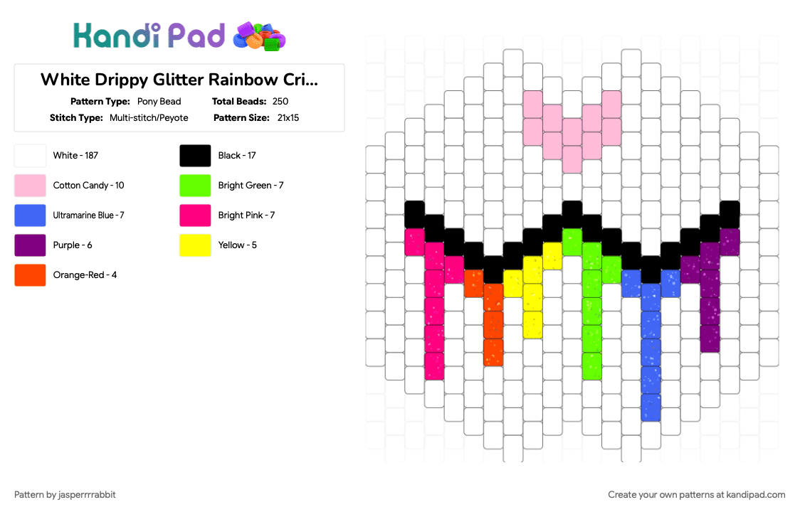 White Drippy Glitter Rainbow Critter Mask - Pony Bead Pattern by jasperrrrabbit on Kandi Pad - pink, white