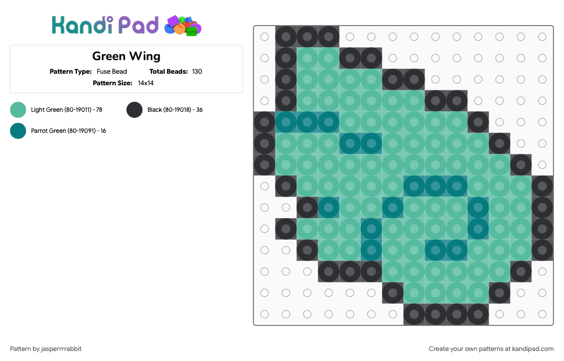 Green Wing - Fuse Bead Pattern by jasperrrrabbit on Kandi Pad - 