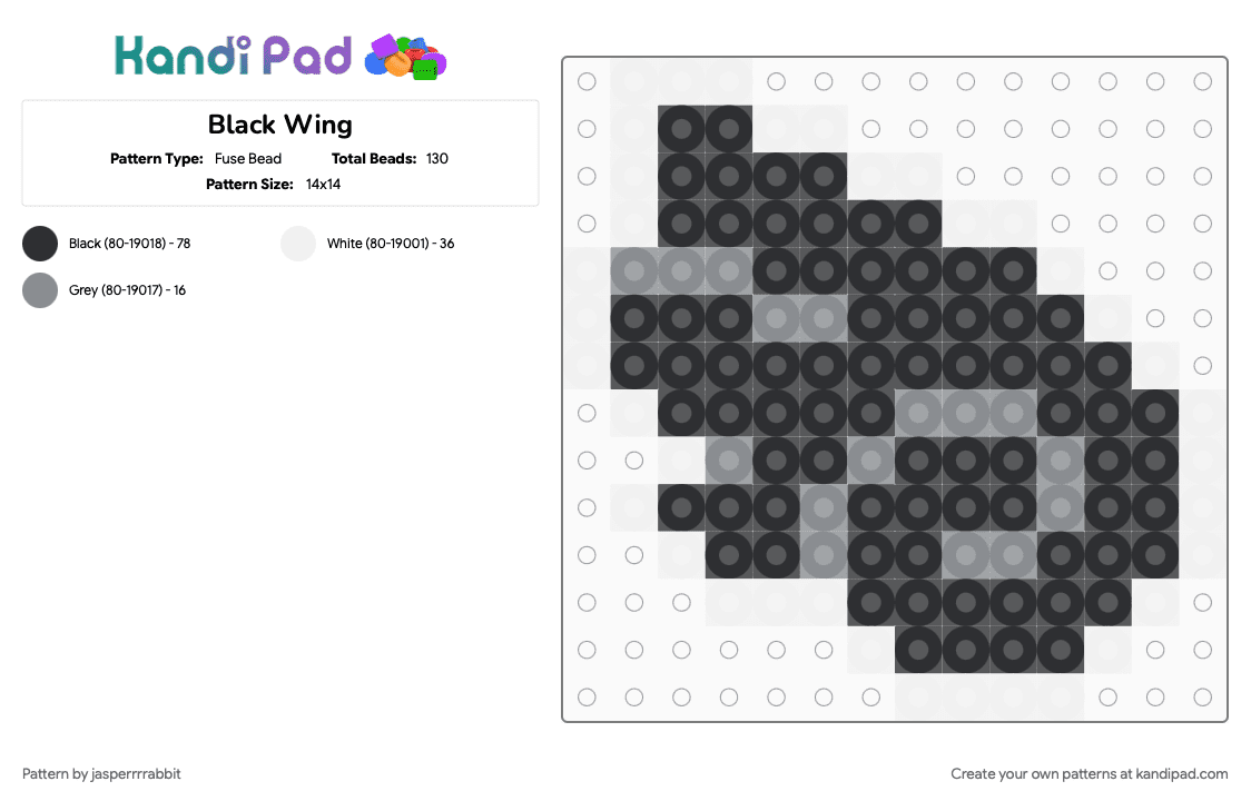 Black Wing - Fuse Bead Pattern by jasperrrrabbit on Kandi Pad - gray, white
