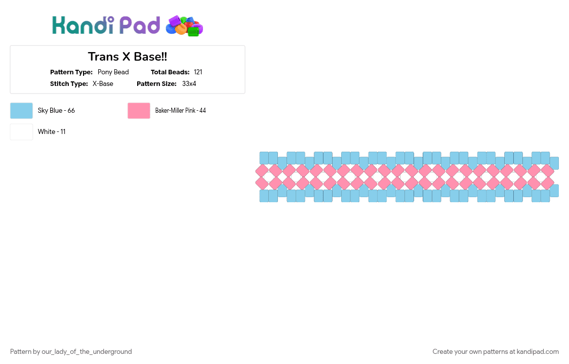 Trans X Base!! - Pony Bead Pattern by our_lady_of_the_underground on Kandi Pad - light blue, pink, pride, self love, trans, transgender