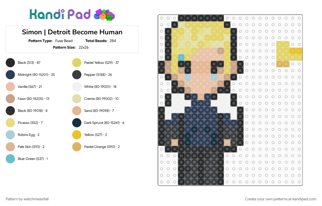Simon | Detroit Become Human - Fuse Bead Pattern by watchmeasifall on Kandi Pad - beige, black, purple, yellow