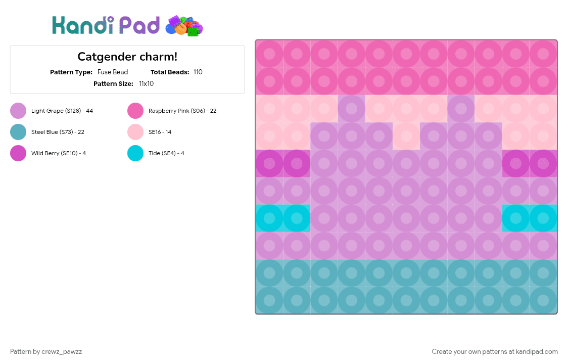 Catgender charm! - Fuse Bead Pattern by crewz_pawzz on Kandi Pad - pink
